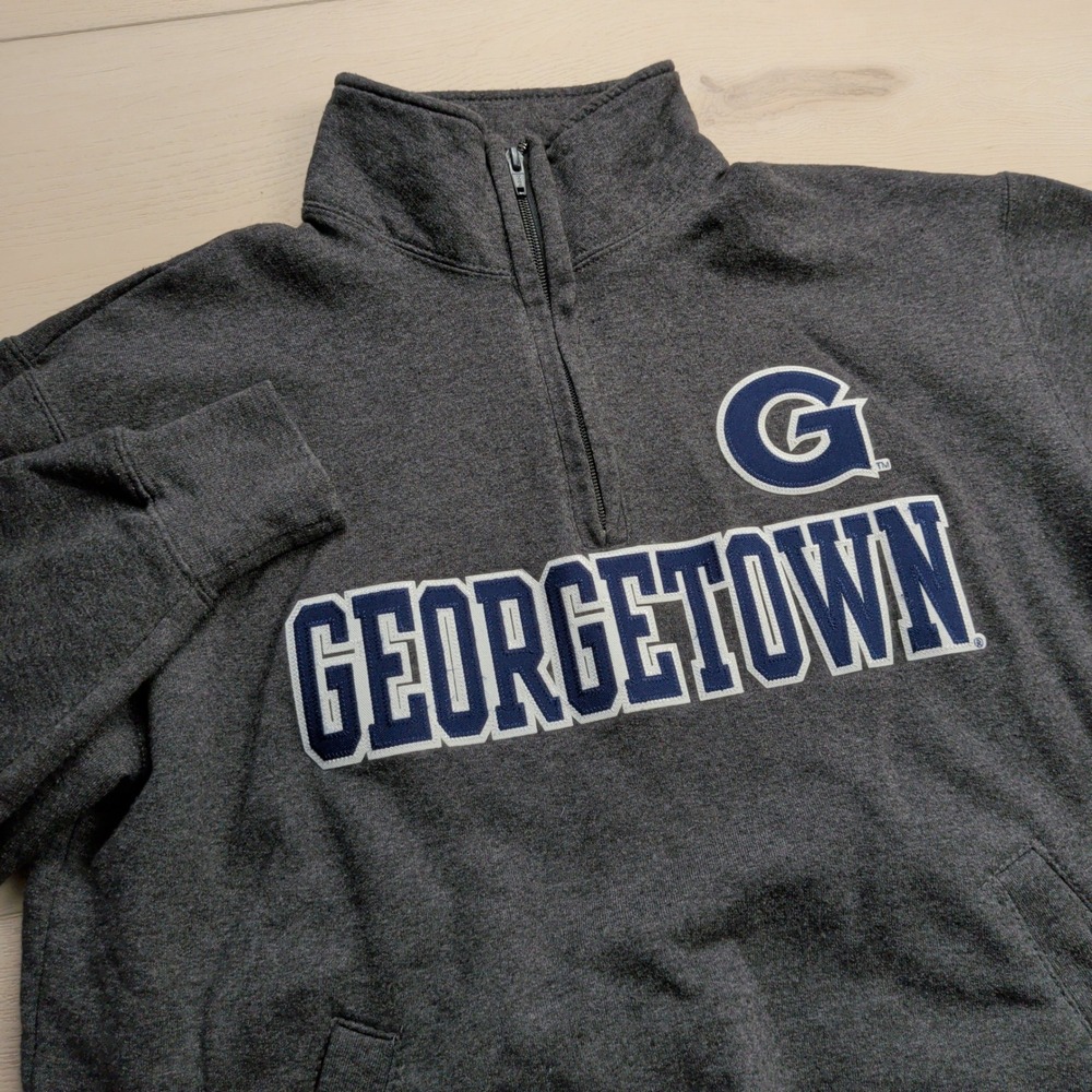 Champion‎ Georgetown University Hoyas Mens M Quarter Zip Fleece Sweatshirt Grey